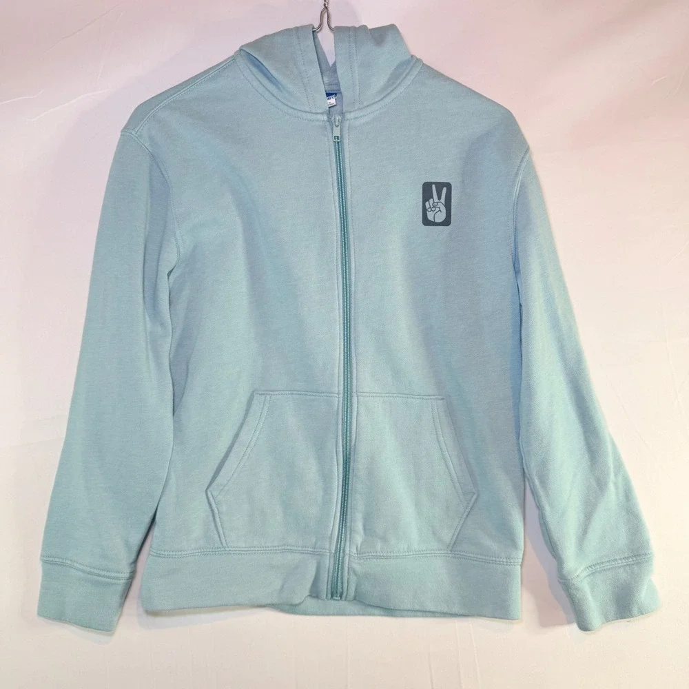 Old Navy Kids XL 14-16 Light Blue Peace Sign Full Zip Hoodie‎ Sweatshirt